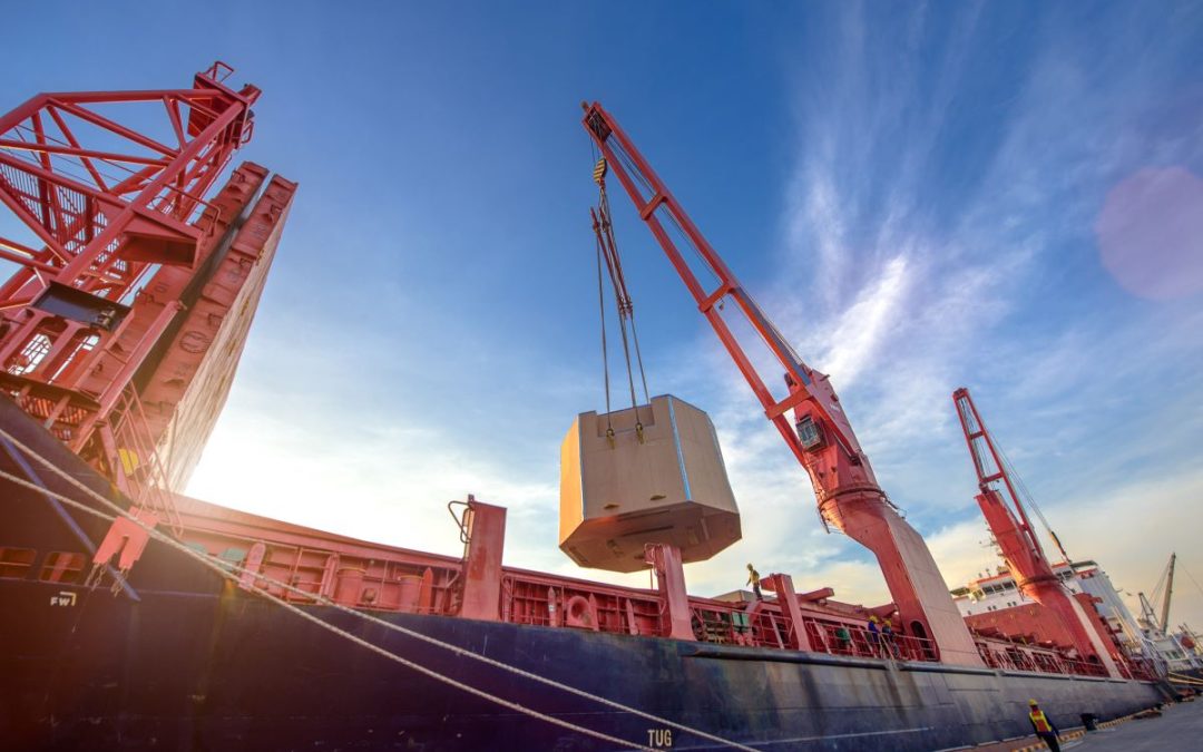 Project cargo on crane lifted onboard a ship